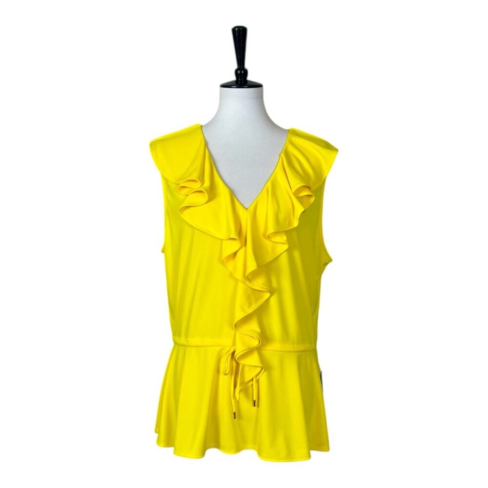 Lauren Ralph Lauren New Top C-neck Ruffle Front Tie Waist Yellow Women’s Size XL